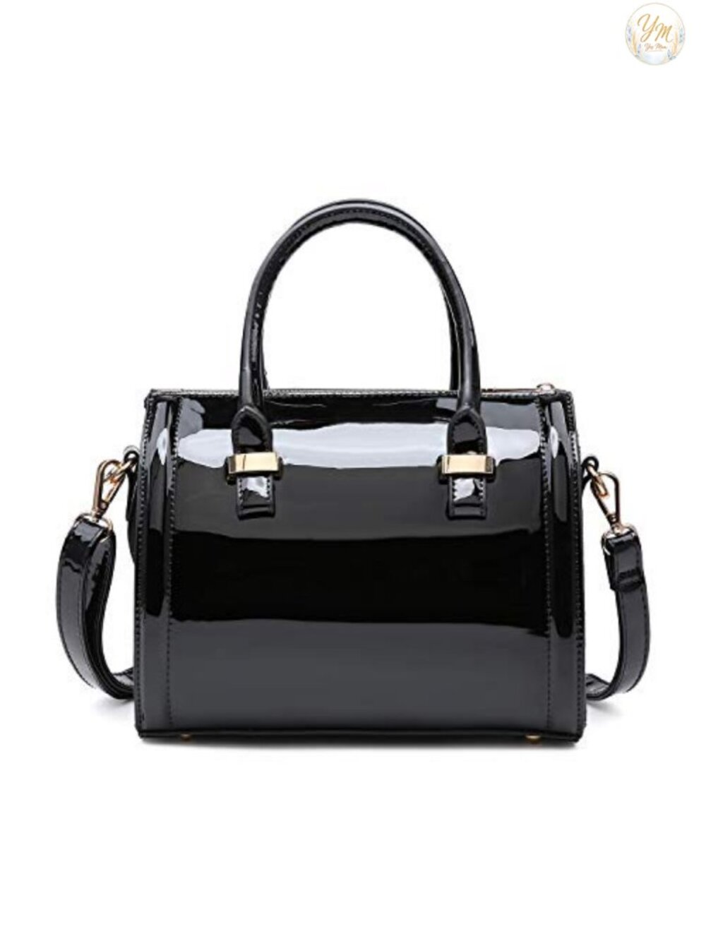 Shiny Patent Faux Leather Barrel Satchel Handbag Shoulder Purse Women's